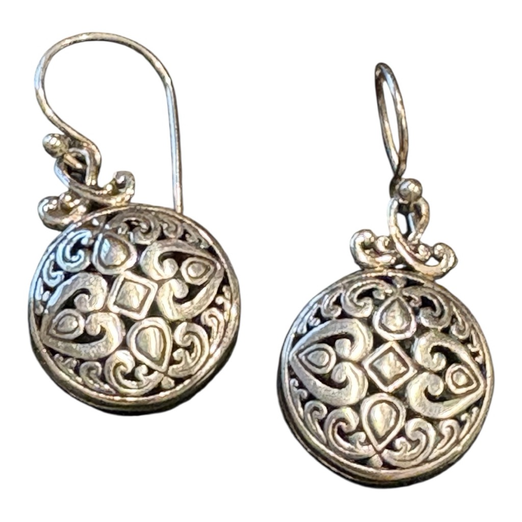 Ati Sterling Silver 925 Filigree Round Dangle Earrings J10